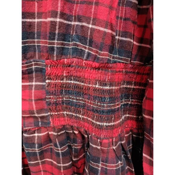 Lane Bryant Womens Tunic Top 20 Red Plaid Flannel Smocked Waist Lantern Sleeve - Picture 4 of 9